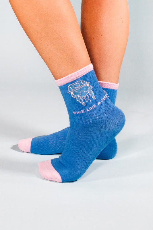 Bike Like a Girl Socks – Cobalt Sendy