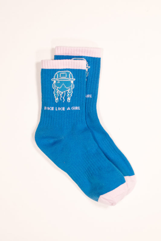 Bike Like a Girl Socks – Cobalt Sendy