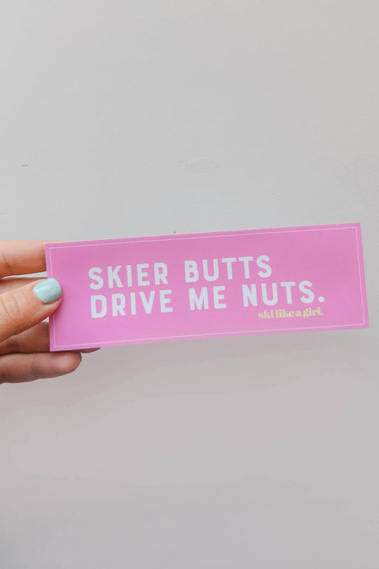 Skier Butts Drive Me Nuts Sticker | Pink