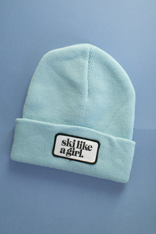 Light Blue Beanie with Patch