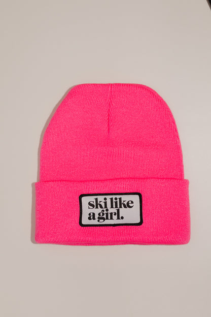 Hot Pink Beanie with Patch